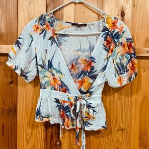 Floral deep V cut blouse